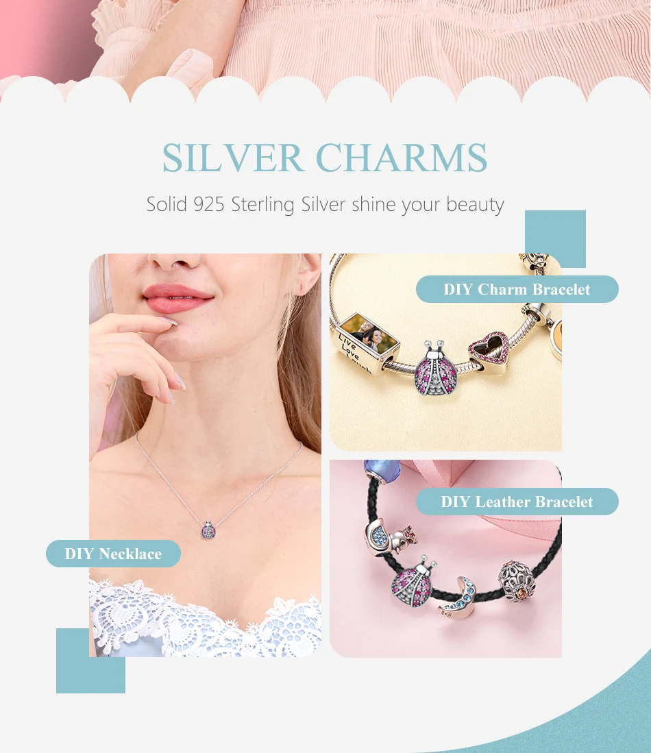 Новый 925 пробы серебряная подвеска в виде божьей коровки розового цвета с