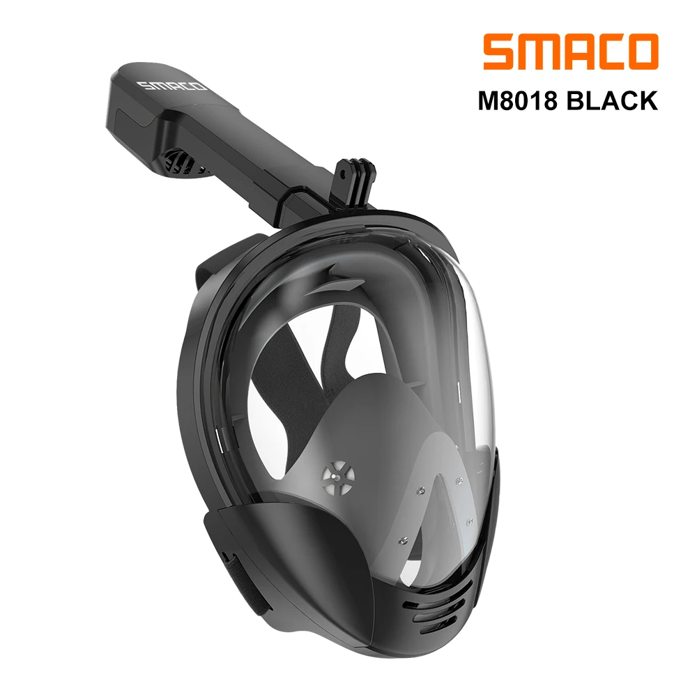 Black Маска для сноркеля SMACO для всего лица с защитой от ультрафиолета и тумана съемное крепление для камеры панорамный вид на 180 градусов - Color: Black