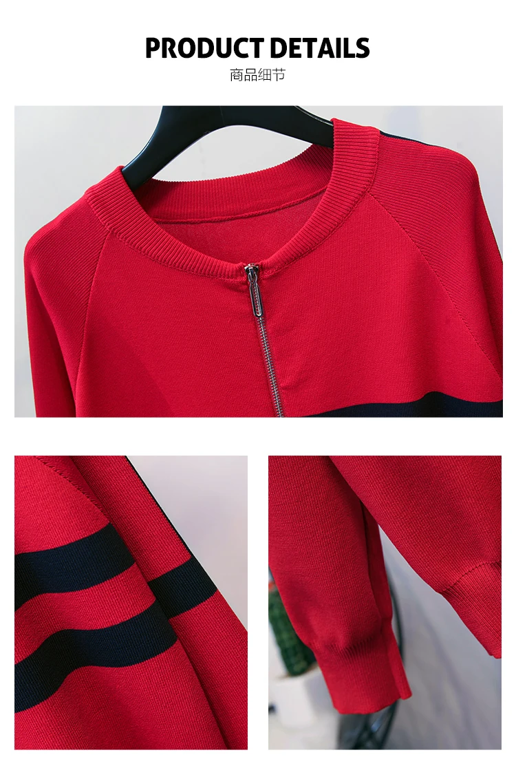 Amolapha Women Knitted Zipper Sweater Cardigans+Pants Clothing Set Autumn Winter Knitting Tracksuits