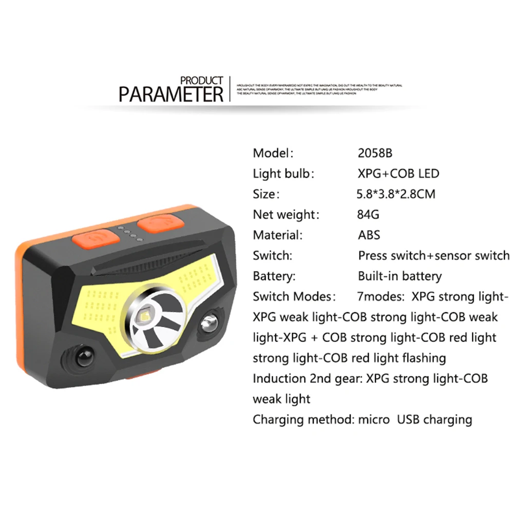 

XPG COB LED Sensor Headlight Camping Torch with Magnet 2058B Waterproof Hunting for Family Outdoor Camping Accessories