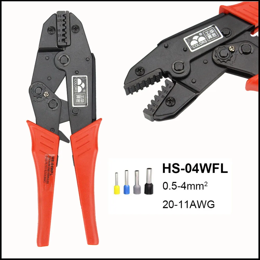 

Hand tool HS-04WFL A.W.G20-11 ratchet crimping Terminal plier european style insulated and non-insulated ferrules length 230mm