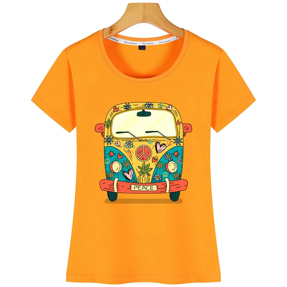 Топы футболка Женская хиппи цветок автобус мира забавная белая на заказ | одежда