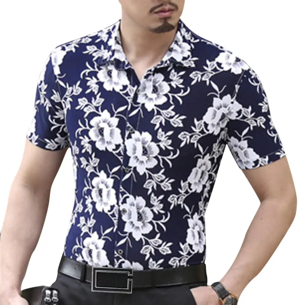 Футболка мужская с цветочным принтом Повседневная рубашка коротким рукавом
