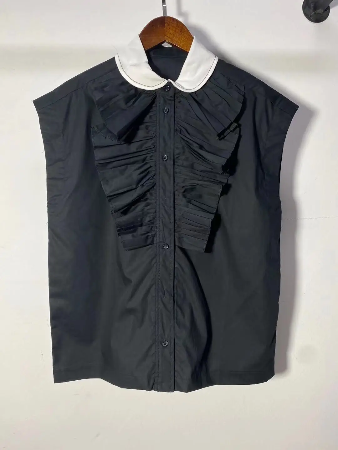 

2021 Autumn and Winter New Solid Color Doll Collar Pleated Short-sleeved Top Women Shirt