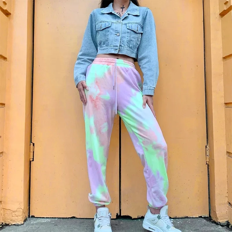 

Women's tie-dye trousers 2021 fashion personality gradient casual pants women's versatile college loose and thin high-waisted