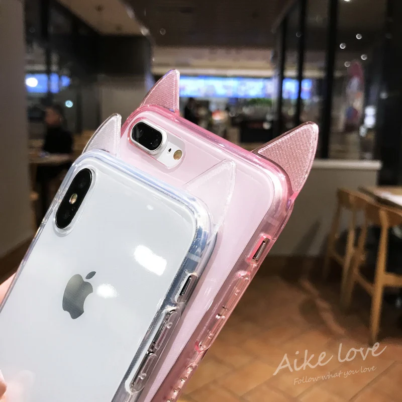 N1986N Телефон чехол для iPhone 6 6s 7 8 Plus X XR XS Max роскошный сверкающий чехол с кристаллами милые кошачьи уши прозрачный мягкий TPU для iPhone X чехол для телефона