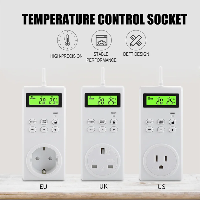 

Hot Sale Programmable Wireless Plug In Thermostat Outlet, Electric Thermostat Controlled Outlet With Built-in Temperature Sensor