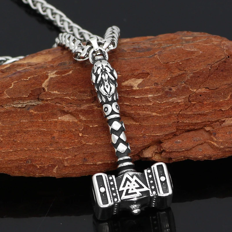 

2021【316L Stainless Steel】 Viking Viking Odin Mount Wolf Triangle Thor's Hammer Pendant Necklace