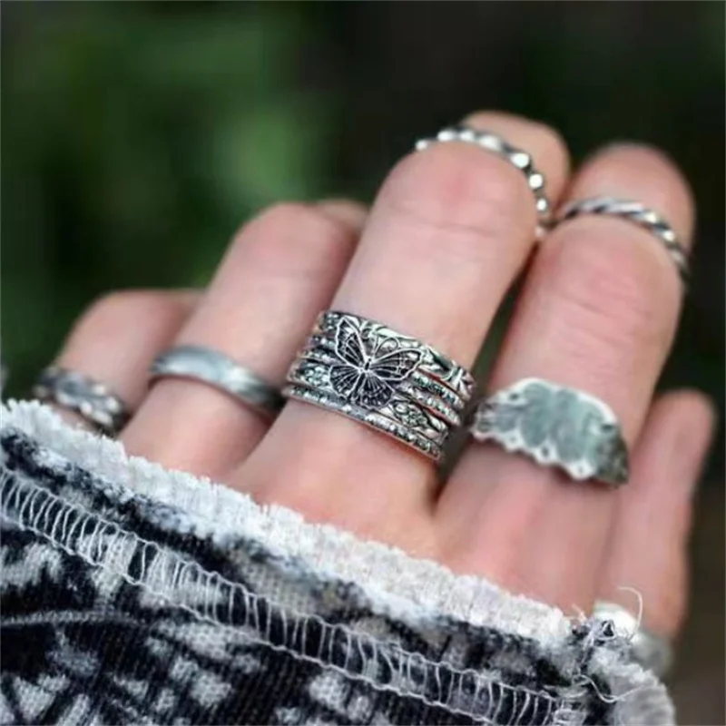 

Vintage Silver Punk Butterfly Ring Hip-hop Creative Gothic Rings for Women Men Couple Fashion Exquisite Bankquet Jewelry