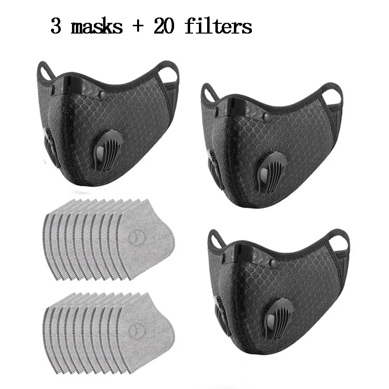 5 masks Cycling Face Mask with Filters PM 2.5 Anti-Pollution Unisex Mouth Washable Breathable Dustproof Activated Carbon | Спорт и