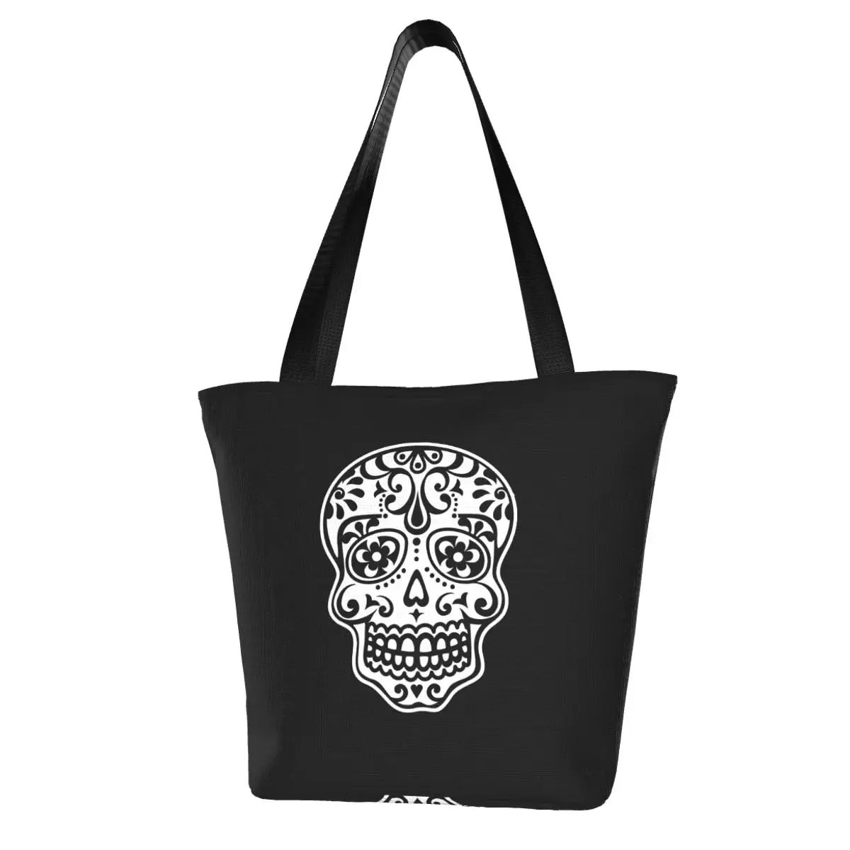 Mexican Skull, Floral Pattern - Days Of The Dead Shopping Bag Aesthetic Cloth Outdoor Handbag Female Fashion Bags