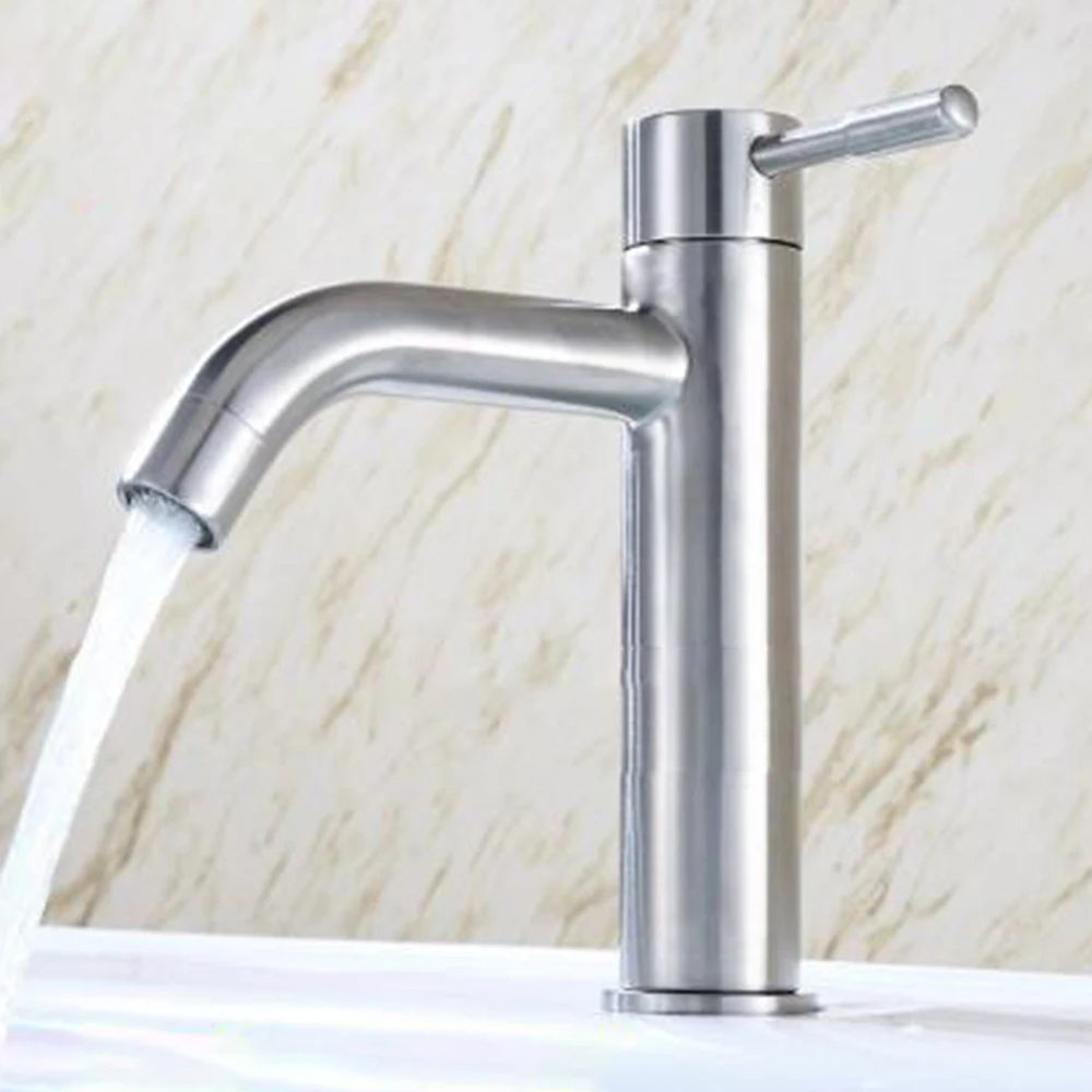 

18.5cm 304 Stainless Steel Bathroom Toilet Basin Sink Water Tap Faucet Brass Kitchen Household Home Bathroom Basin Faucet New