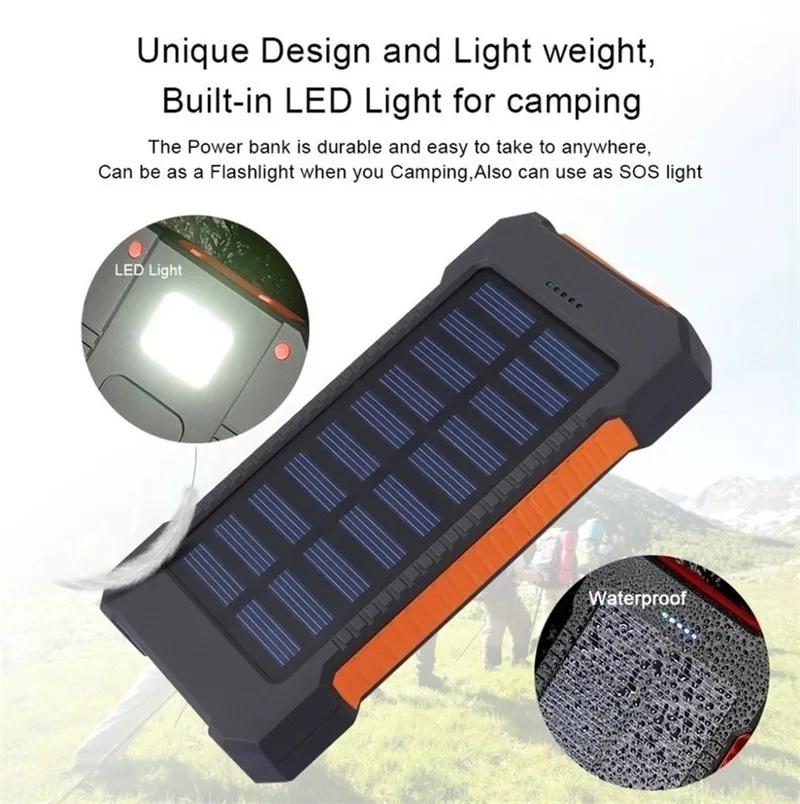 portable 30000mah solar power bank large capacity mobile phone charger led outdoor travel powerbank for iphone xiaomi samsung free global shipping