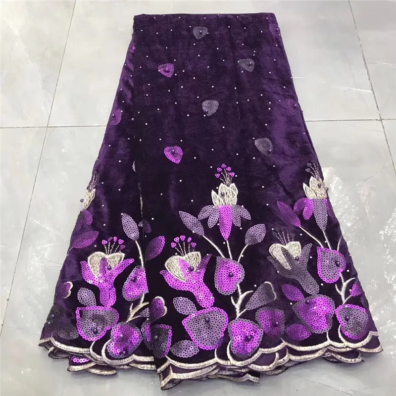 

Latest African sequins lace fabric 2020 High Quality Velvet Lace royal Blue Nigerian Lace Fabrics For Wedding dress 5yards