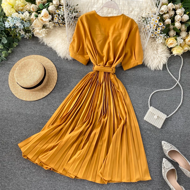 2020 Весна Лето Женское винтажное одноцветное Платье женское повседневное