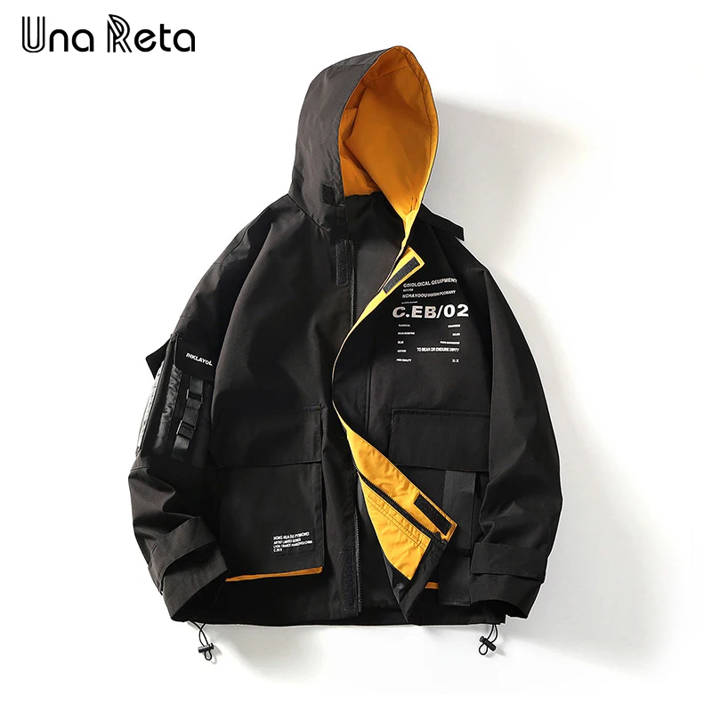 

Una Reta Man Hoodie jackets New Buckle pocket design Coat Jacket Men Streetwear Clothest casual printing Hip hop Hooded Coat men