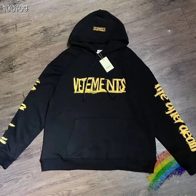 

Men Women Yellow World Tour Printing Vetements Hoodie Oversize VTM Pullovers City Text Embroidery Sweatshirts