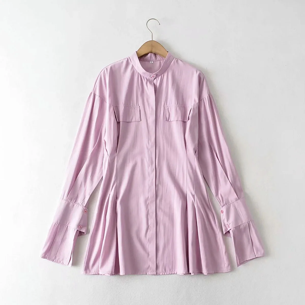 

Basics Shirt Collar Long Sleeve Mini Shirt Dresses DLQZ1110