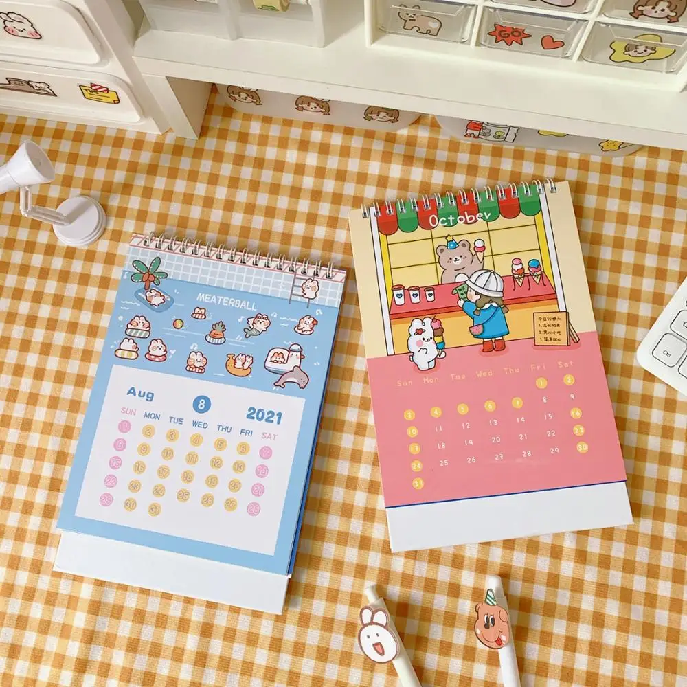 

MINKYS Kawaii 2021 Desktop Calendar Journals Planner Agenda Timetable Memo Plan List Creative School Stationery