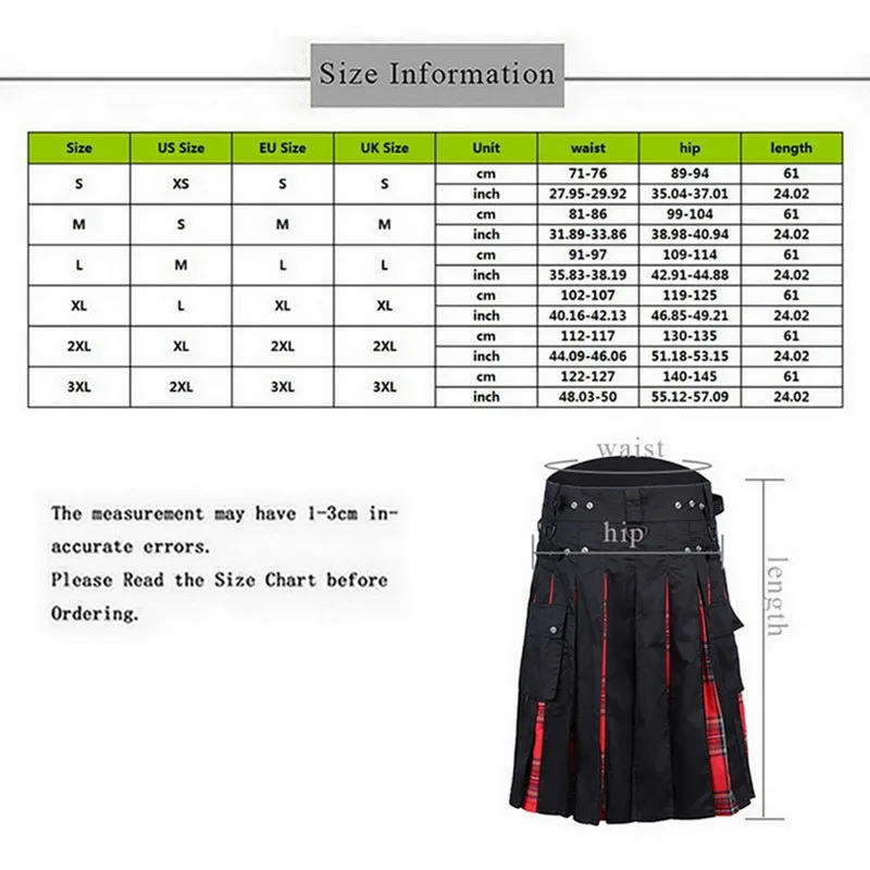 

Mens Kilt Traditional Plaid Belt Pleated Bilateral Chain Brown Gothic Punk Scottish Tartan Trousers Skirts