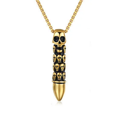 

WANGAIYAO2021 New Titanium Steel Necklace Men’s Pendant Retro Trendy Bullet Head Skull Pendant Korean Pendant Boy Pendant Jewelr