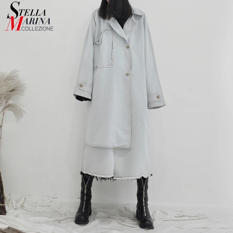 Новинка 2019 корейский стиль женский длинный винтажный белый Тренч однобортный