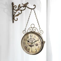 wall clock vintage retro creative double sided simple iron clock home living room decoration wall decor clock