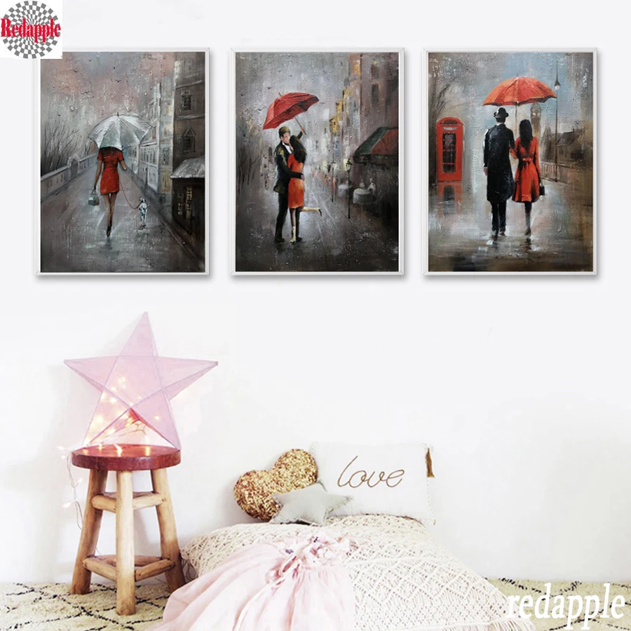 

Украшение на стену, уличный пейзаж, влюбленные в дождь, картины для спальни, алмазная живопись, 3 шт./набор, алмазная вышивка, мозаика, свадьба