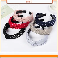 bow wave point hairbands non slip elastic wash face headband knitted wide side hair accessories cross cotton soft headwear