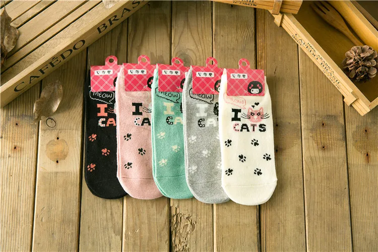 

Носки женские, хлопковые, универсальные, с изображением кота, кавайные носки