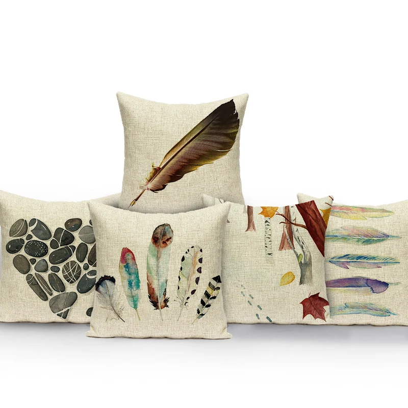 

Retro Feather Pattern Cushion Cover Home Decor Pillow Covers for Living Room Sofa Bedroom Home Decor Car Pillow Case