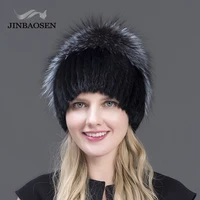 jinbaosen new fashion winter hats for women real mink fur hat female patchwork fox fur mix color inner knit beanies warm