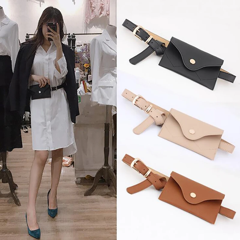 

2022 New Envelope Pack Women Waist Belt Bag Solid Vintage Waist Bags Girl Fashion Bum Pouch Phone Leather Chest Packs