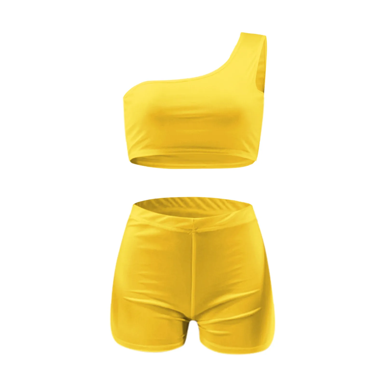

Women's Summer Solid Color One Shoulder Top Shorts Set Sports Suit Summer Fashion Casual Two-piece Suit Women's Tracksuit outfit