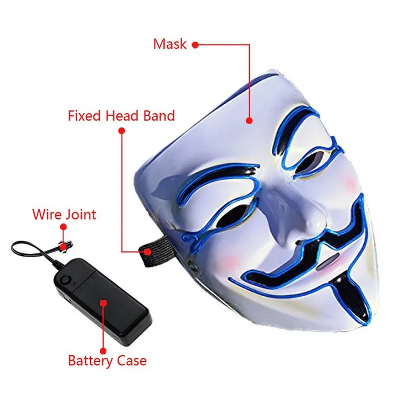 Страшная маска Хэллоуин светильник Косплэй Led маскарадный костюм анонимным