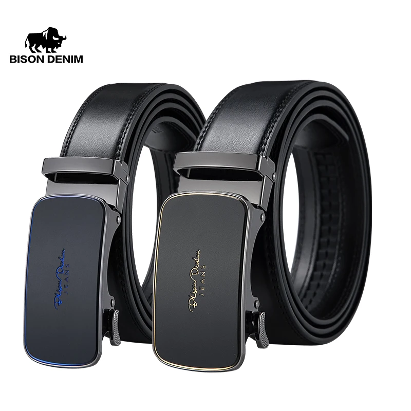 

BISON DENIM Cow Leather Men Simple Belt 3.5cm Wide Genuine Leather Automatic Buckle Strap Designer High Quality Belts N71631