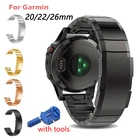 Ремешок из нержавеющей стали для наручных часов Garmin Fenix 6 6X Pro 5 5X Plus 3HR 26 мм, металлический браслет для часов Fenix6x Fenix5, 22 мм 20 мм