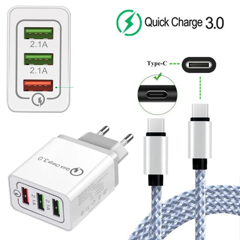 3 USB порт зарядного устройства с функцией быстрой зарядки QC 0 адаптер и 2 м кабель