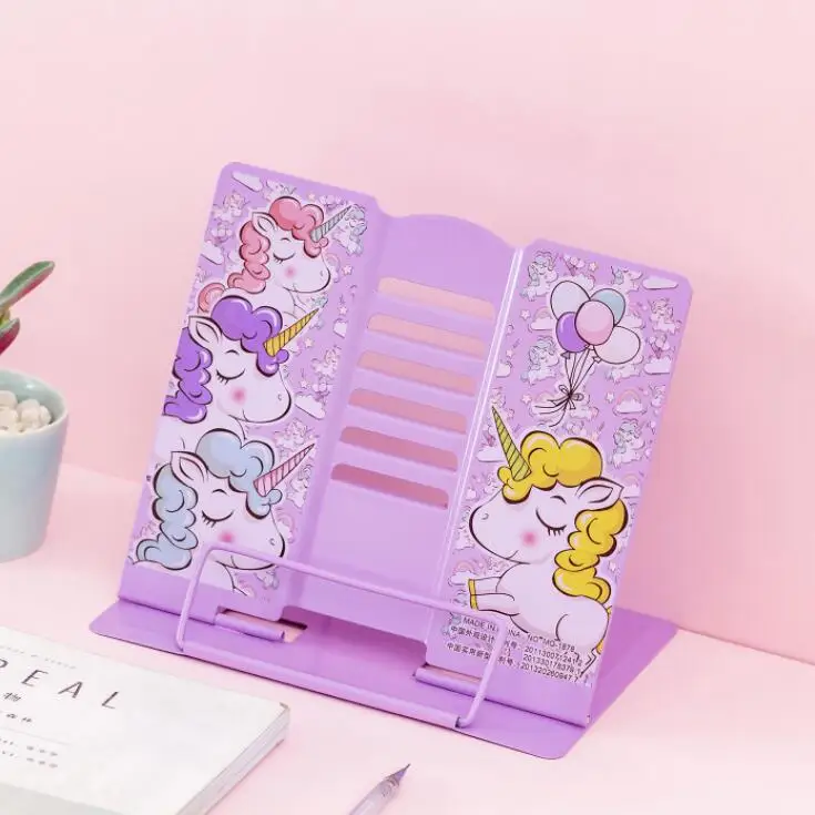 Kawaii Единорог Металлический регулируемый портативный держатель для книг для чтения складная подставка держатель книжная полка держатель для документов база канцелярские принадлежности