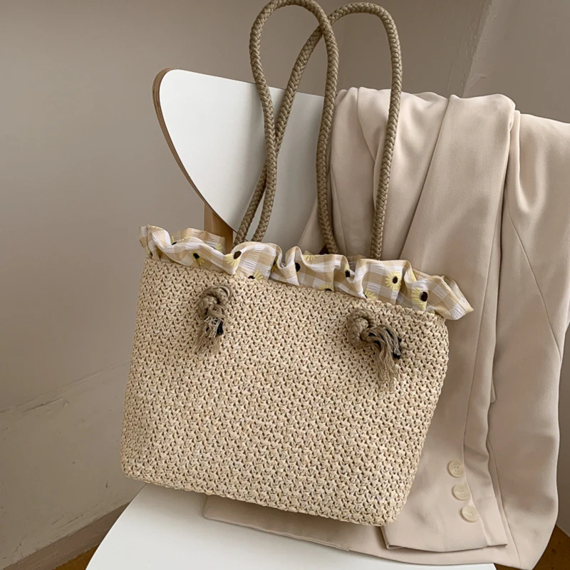 

Fashion Women's Summer Straw Bag Tote Shoulder Bags Woven HandBag Female 2021 New Braided Raffia Pouch Beach Bag