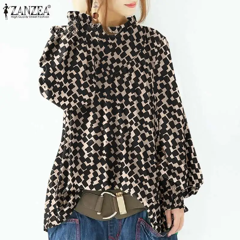 

Осенняя клетчатая блузка с принтом ZANZEA, Элегантная блузка в клетку, Женская Повседневная рубашка с длинными рукавами-фонариками, Женская Оф...