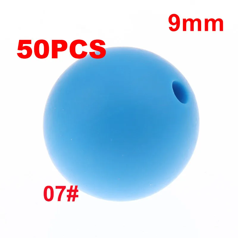 07 Deep Sky Blue QHBC 50 шт. Силиконовые Круглые Бусины 9 мм Жемчуг Bpa бесплатно жевательные Детские Прорезыватели ожерелье аксессуары цепочка для соски DIY Уход игрушка Kralen - Цвет: 07 Deep Sky Blue