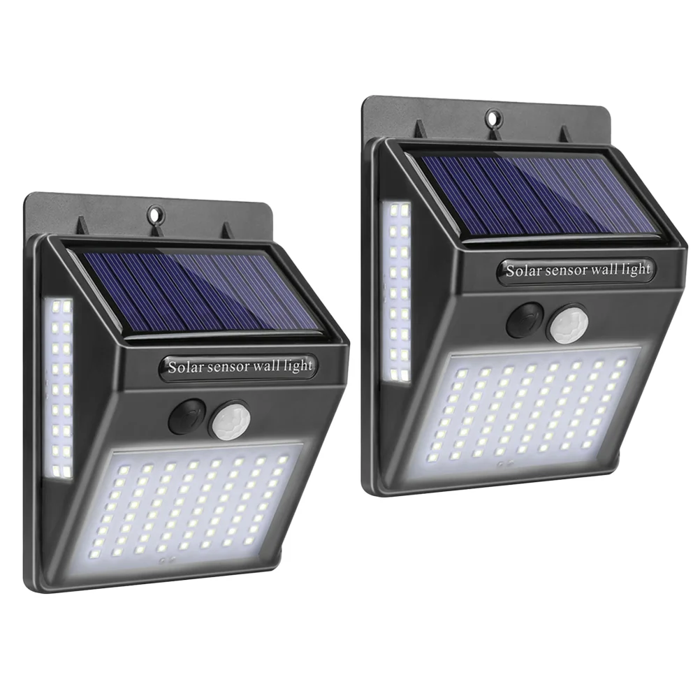 

2pcs 100LED Solar Powered 3-sided Illuminated Light Motion Sensor Wall Lamp Outdoor Garden Lights (64+18+18LED)