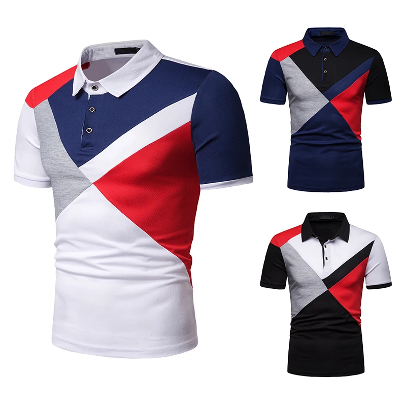 Мужское Летнее поло с коротким рукавом и отворотом контрастных цветов | Мужская