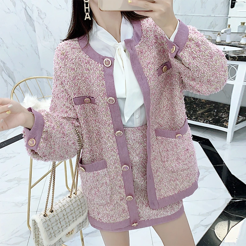 Новая мода осень твид комплект Для женщин элегантные Однобортный с длинным