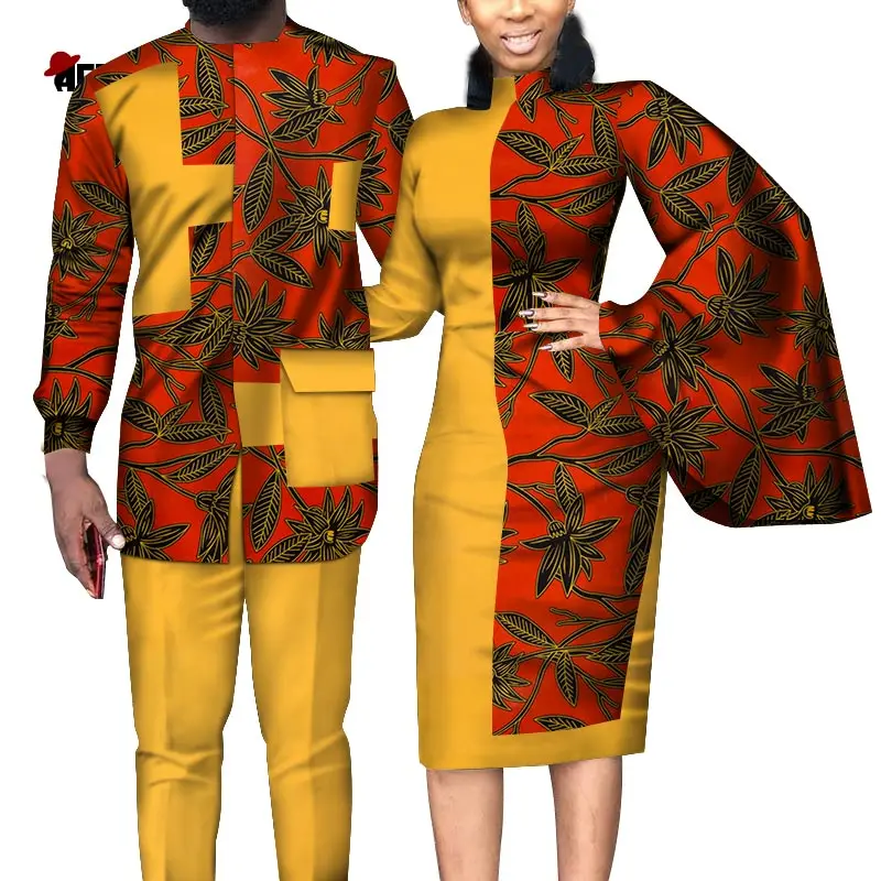 2020  African Dresses for Women african dresses for couples Shirt and Pants Sets Lover Couples Clothes Print Long Dress wyq312