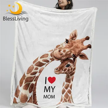 BlessLiving Giraffe Family Throw Blanket Safari Animal Bed Blanket Watercolor Furry Blanket Mom and Baby Fluffy Blanket Mantas 1