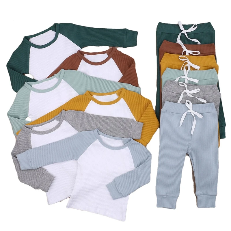 

2020 комплекты одежды для маленьких мальчиков, Осенние Топы с длинными рукавами и круглым вырезом и рукавами реглан + трикотажные длинные шта...