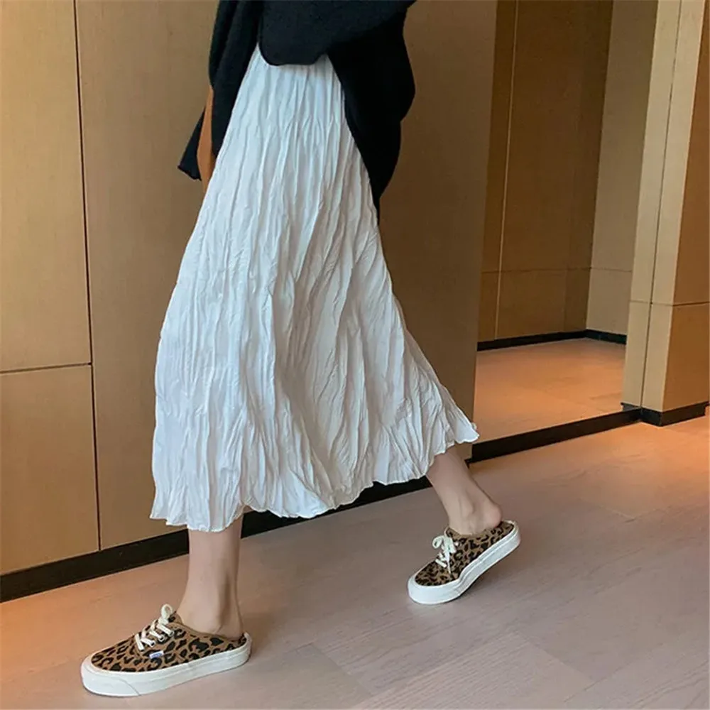 Осенняя юбка Y2k с высокой талией трапециевидная оборками белая черная длинная