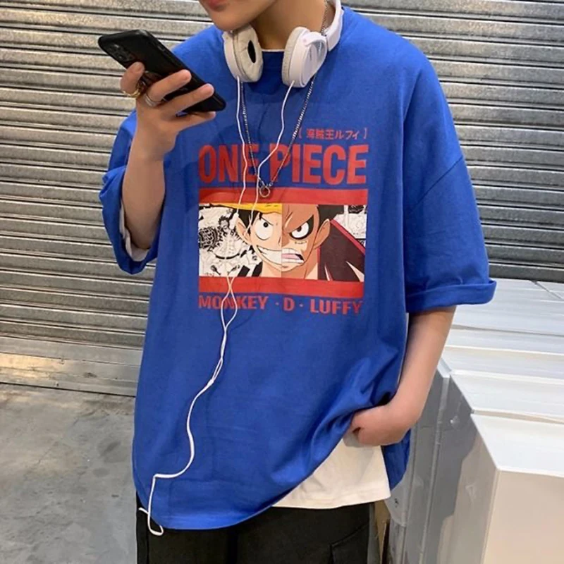 

Summer One Piece Print Cartoon Fashion Anime t Shirt Popular All-Match Funny Harajuku Clothes Hip Hop Simple Cotton Streetwear